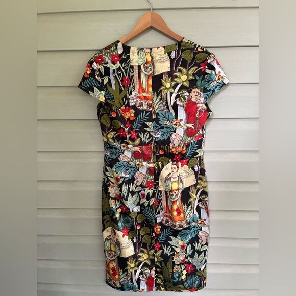 GRACE KARIN tropical Frida Kahlo dress Cap-Sleeve Sweetheart Sheath Sz L artsy - Picture 4 of 16